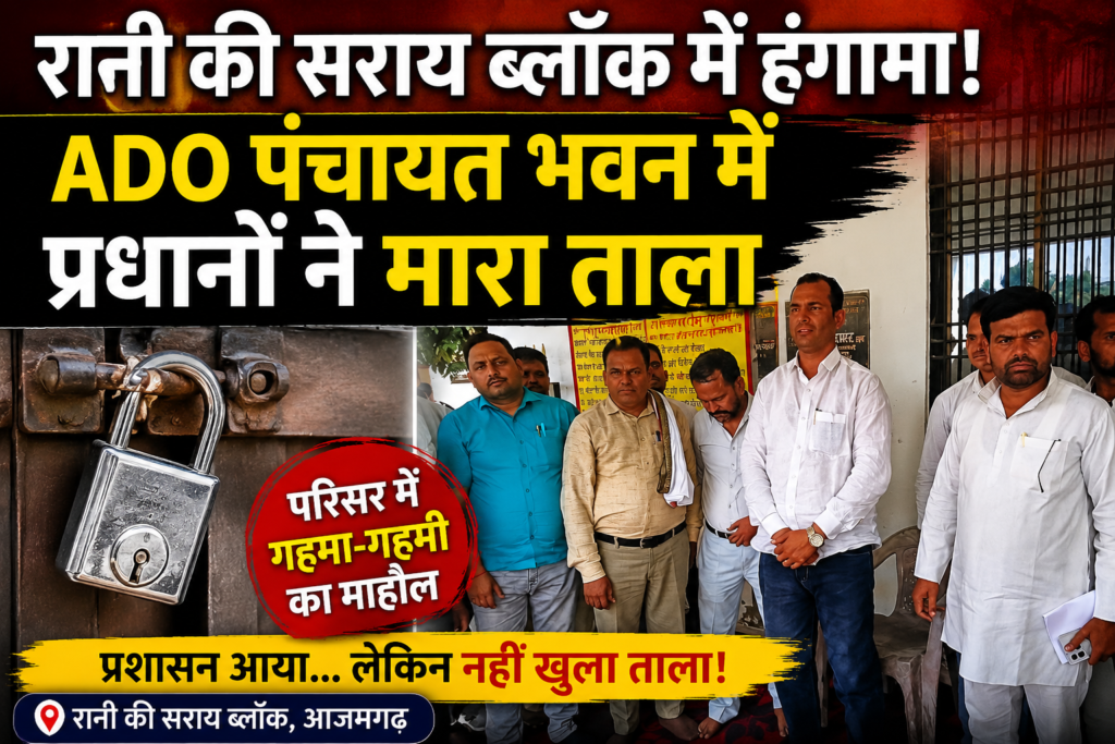 रानी की सराय ब्लॉक में प्रधानों का प्रदर्शन